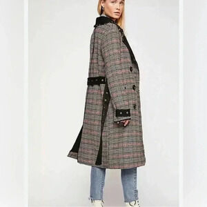 Free People Double Vision Coat Houndstooth Plaid Jacket Size XS